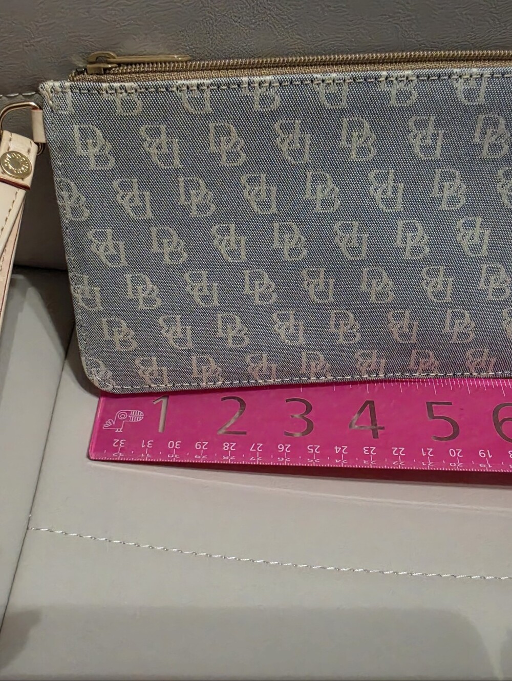 Dooney & Bourke Monogram Wristlet Pouch in Light Blue/Gray and Cream